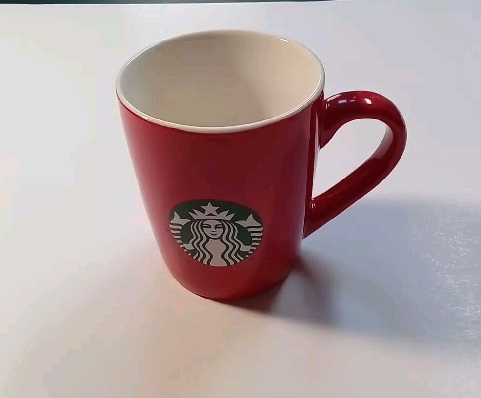 Starbucks 10 oz Red Ceramic Mug with Green Mermaid White Interior 2021 Edition