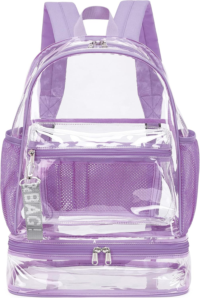 Clear Backpack with Bottom Compartment for Lunch Box or Shoes, 2-In-1 Design for
