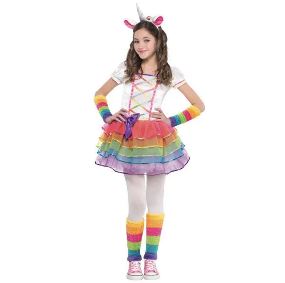 Rainbow Unicorn Costume Kids Girls Halloween Dress Up Size Medium 8-10 Years NEW
