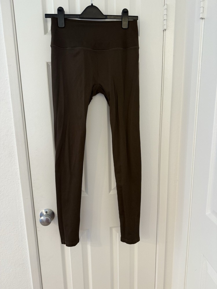 Alo Chocolate Brown Ribbed Leggings for Women Size M High Waist Yoga Pants