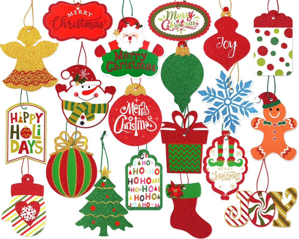 80 Pcs Christmas Tags, Christmas Santa Gift Tags Glitter Paper Gift Tags Holi...