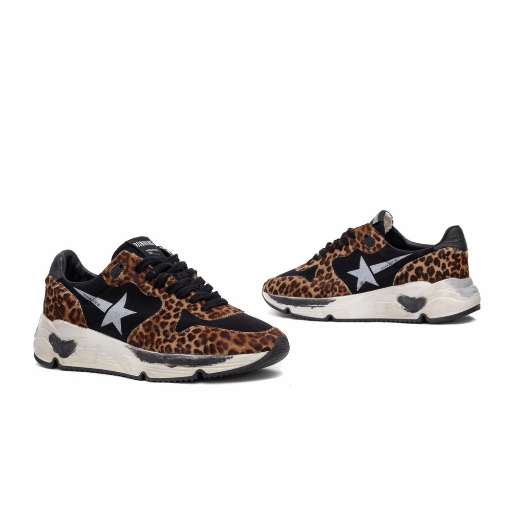 NEW Golden Goose Running Calfskin Leopard Print Low Top Sneakers 41 US 8