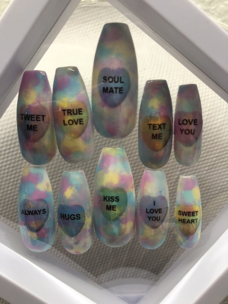 Valentines Candy Hearts Press On Nails