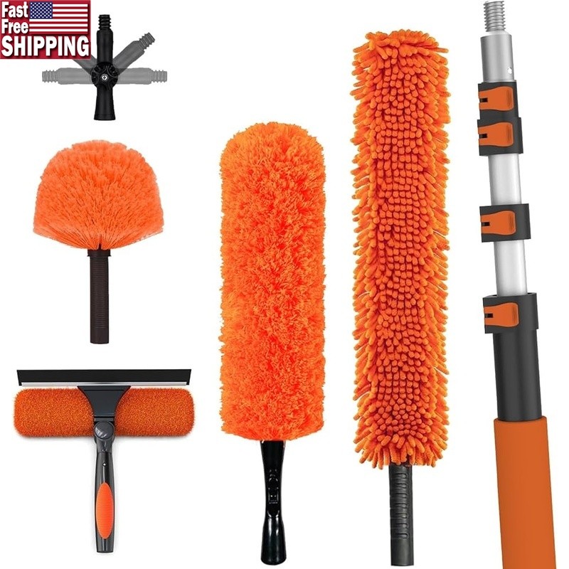 Extendable Duster W/ Telescoping Pole Ceiling Fan Cleaner Window Washing Kit New