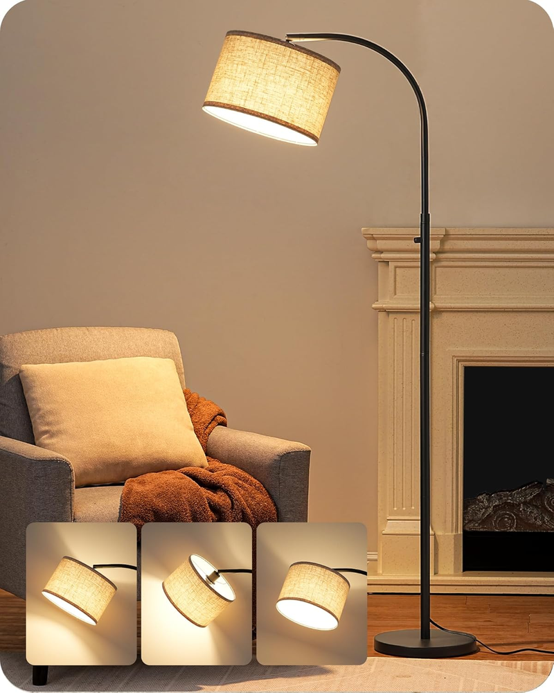 Black Arc Floor Lamp Dimmable, Standing Lights with Rotary Switch & Adjustable L