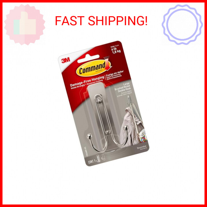 Command Large Wall Hooks, Damage Free Hanging Wall Hooks with Adhesive Strips, N