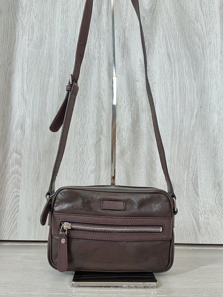 Gucci GG Brown Leather Crossbody Shoulder Bag 15x21x8cm Pre-Owned
