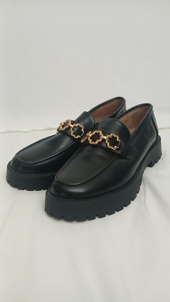 Sam & Libby Women’s Black Lug Sole Loafers Size 8.5 – Gold Tone Chain Hardware