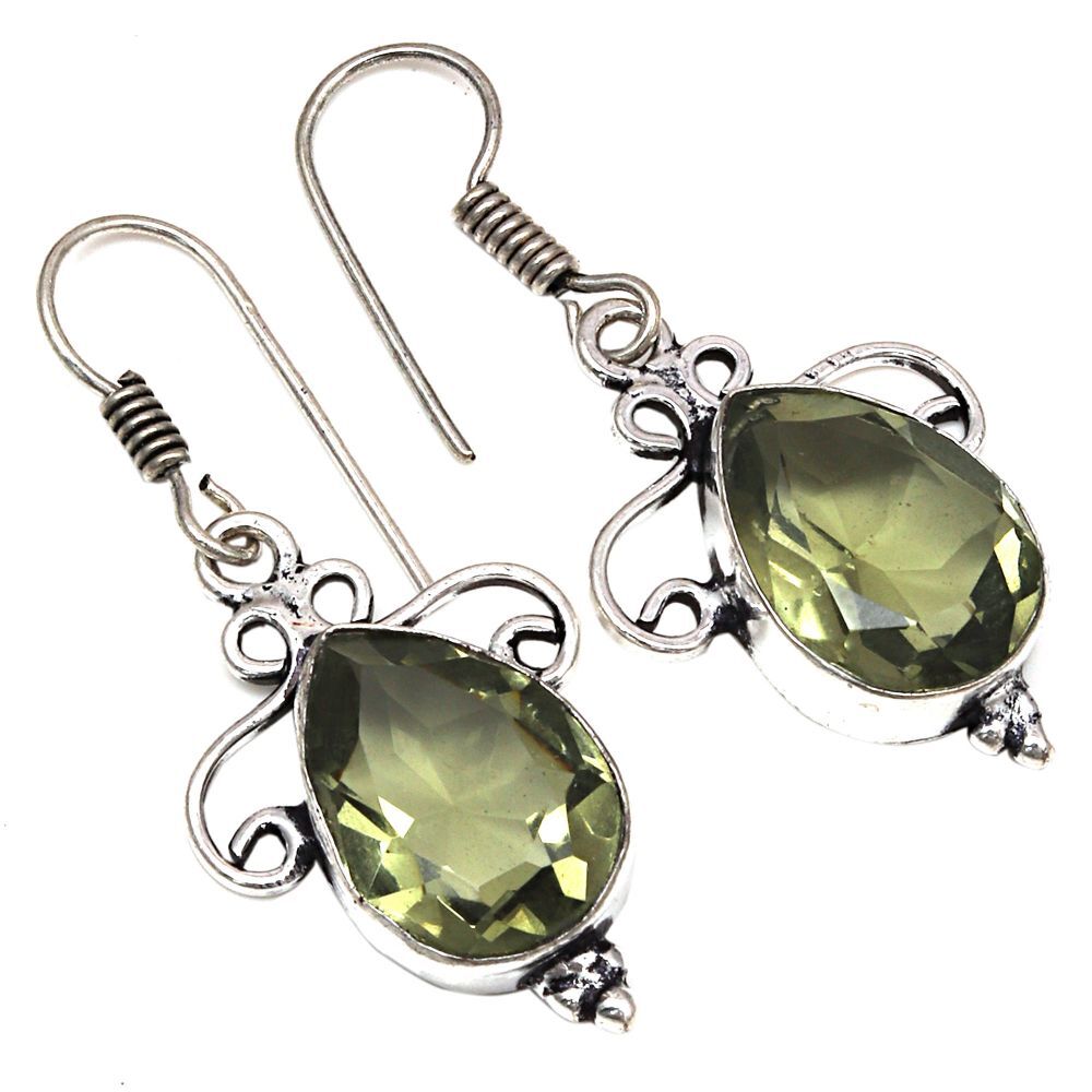 Green Amethyst Gemstone Handmade Gift For Her Silver Jewelry Earrings 1.5