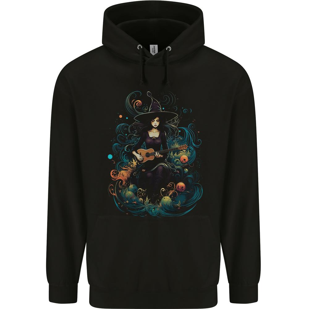 A Witch Playing a Guitar Halloween Fantasy Mens 80% Cotton Hoodie