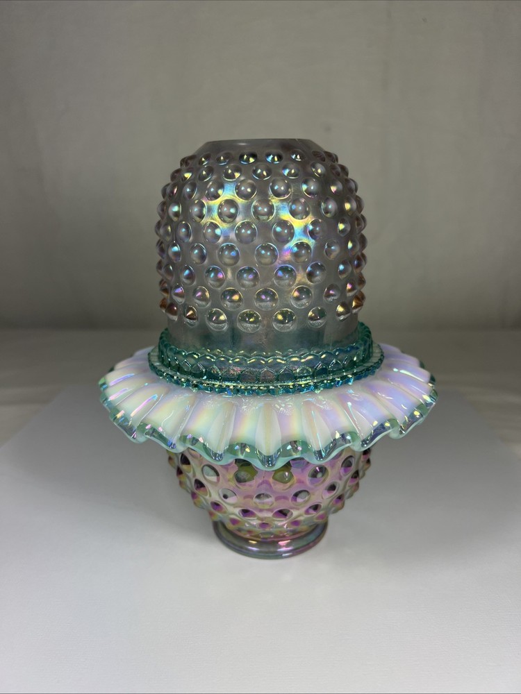Fenton 3 Piece Hobnail Fairy Lamp Rose Magnolia W/Sea Mist 1167IQ Shelley Fenton
