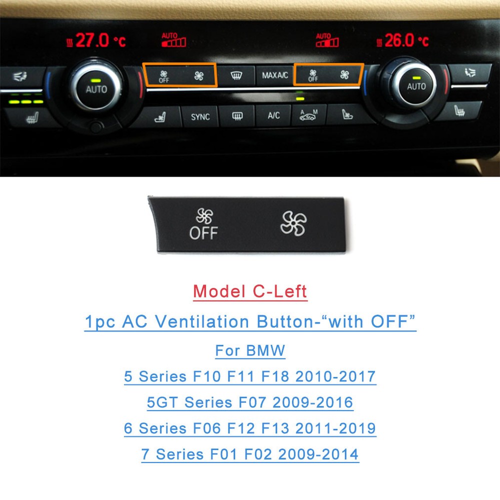 For BMW 5/5GT/6/7 Series Front Left AC Ventilation Switch Key Button Cover(C)