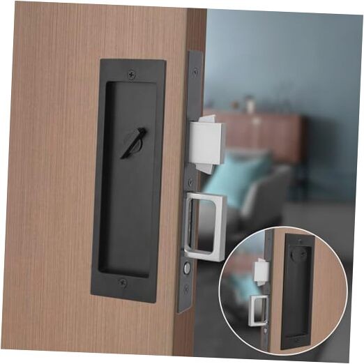 Black Privacy Pocket Door Mortise Lock with Recessed Pull