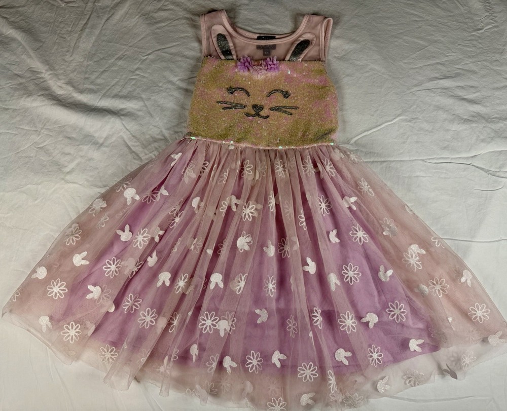 🐰✨ Pink & Violet Bunny Tutu Dress 6X Easter Sparkle ✨🐰