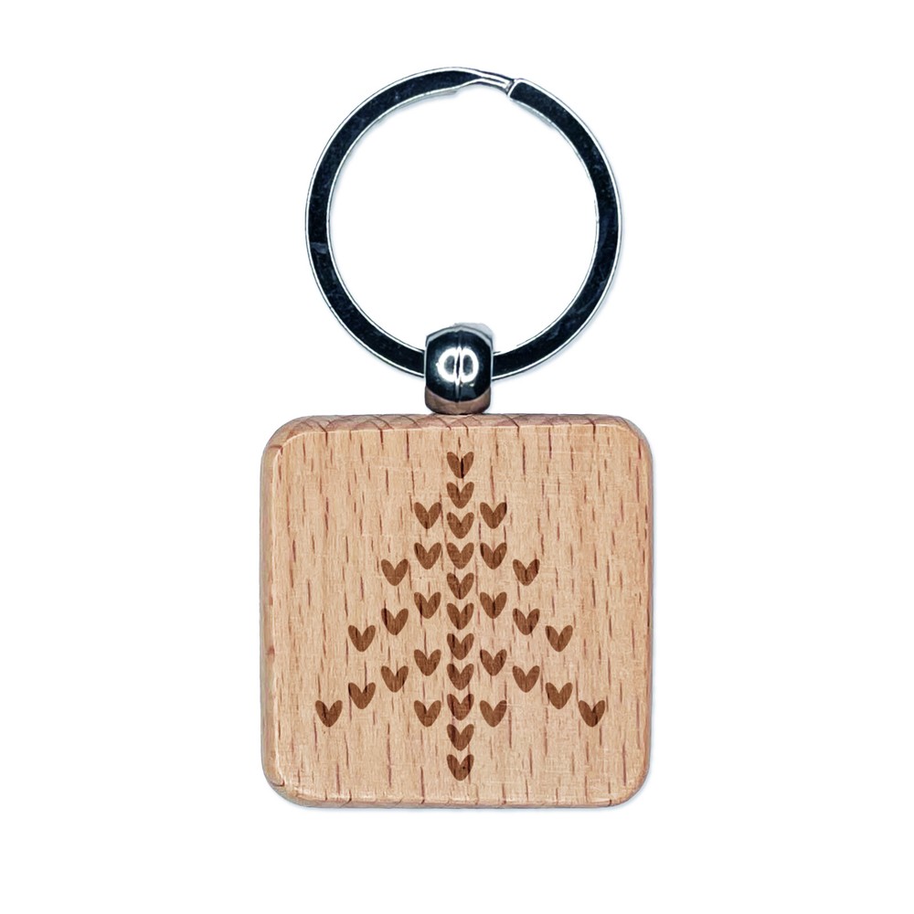 Knit Christmas Tree Wood Keychain Charm with Engraved Design  