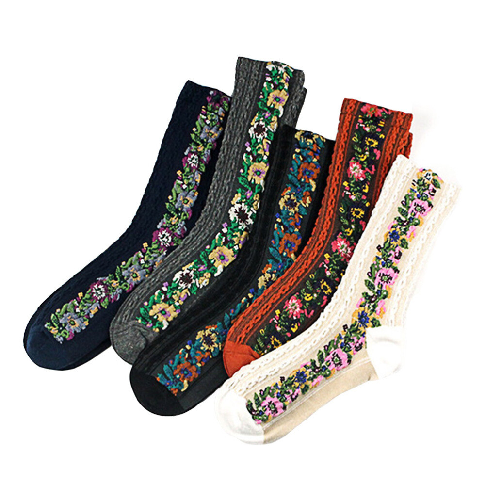 5 Pairs Female Cotton Socks Printing Socks Cotton Sports Socks Women Crew Socks