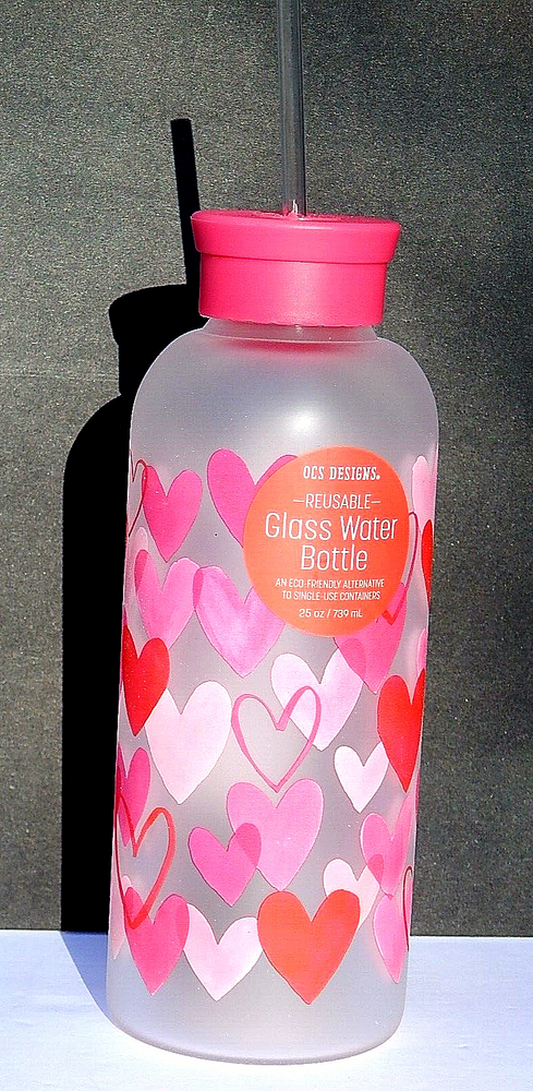 OCS Designs 25oz Reusable Glass Water Bottle with Straw Authentic New