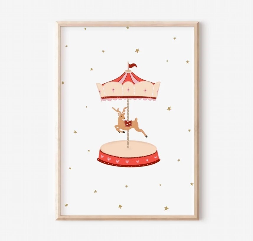 Carousel Art Print, Nursery Wall Decor, Whimsical Kids Room Art