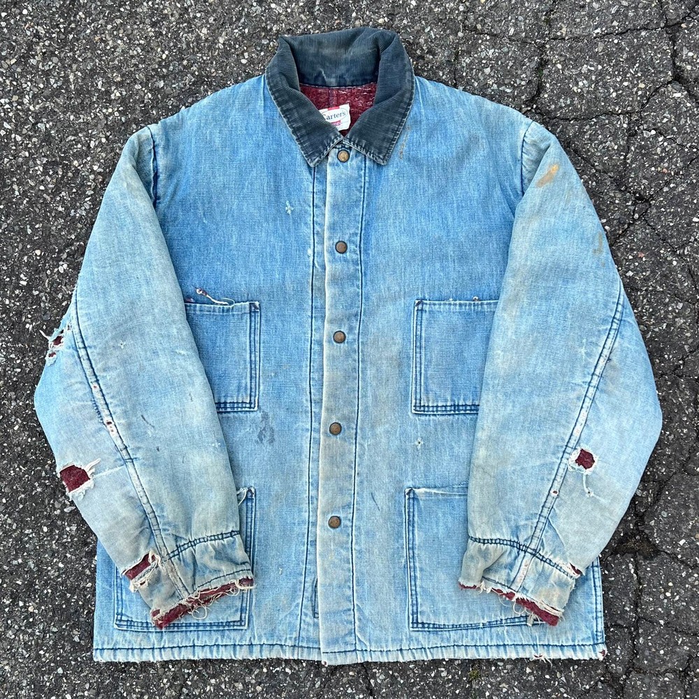 Vintage Carters denim chore coat with blanket lining and faded wash