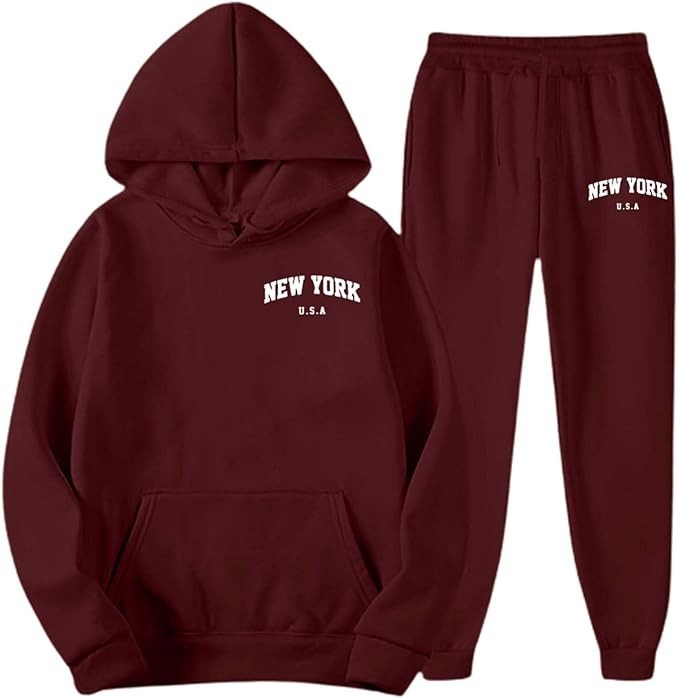 Mens Full Set New York  Print Hoodie And Sweatpants Hoodie Joggers