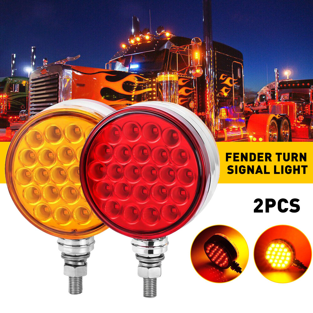 2x 48 LED Round Double Face Pedestal Fender Brake Turn Signal Light for Truck S