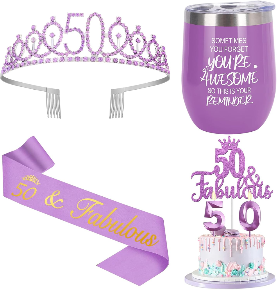 50Th Birthday Gifts for Her with 12Oz Tumbler/Mug Wine or Coffee, Birthday Crown
