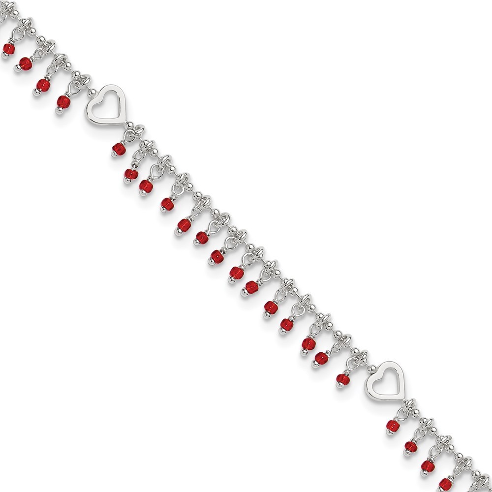 925 Silver Red Beads Anklet 10in with 1in Extender 5.13g