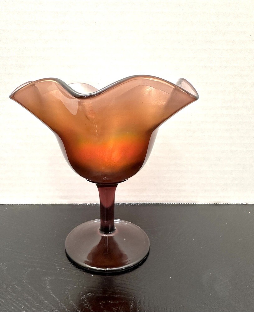 Vintage Red Ruffled Carnival Glass Candy Dish Compote