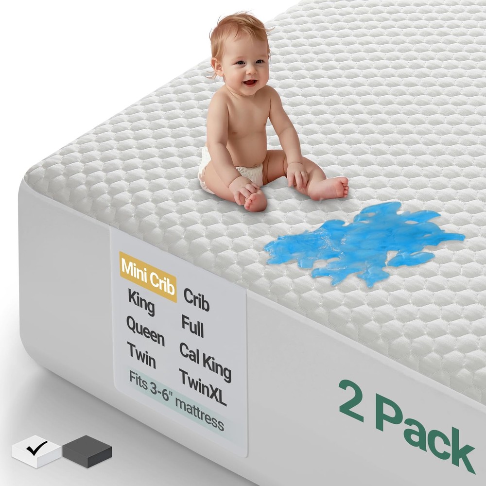 100% Waterproof Mini Crib Mattress Protector 2-Pack – Fits Standard Sizes