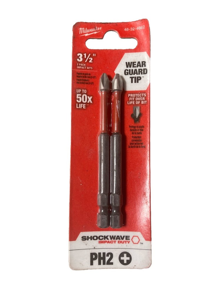 NEW GENUINE MILWAUKEE Shockwave Impact Duty 3-1/2” #PH2 Phillips Bit 48-32-4662