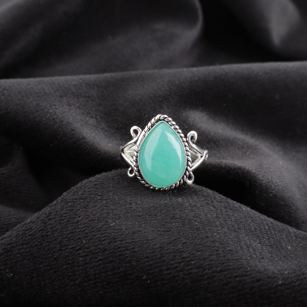 Natural Amazonite 925 Sterling Silver Solitaire Wedding Statement Ring Jewelry