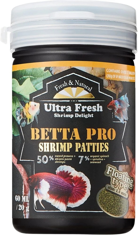 Ultra Fresh Betta Pro Shrimp Patties 0.7 oz Protein-Rich Fish Food