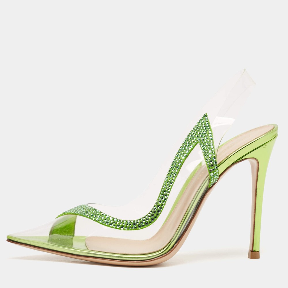 Gianvito Rossi TransparentGreen PVC and Suede Embellished Hortensia Pumps Size