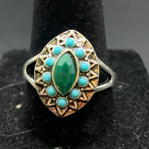 Vintage Antique Silver Tone Rhinestone Cocktail Ring - Size 9