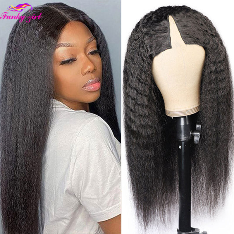 Kinky Straight V Part Human Hair Wig Brazilian Machine Made Glueless for Women