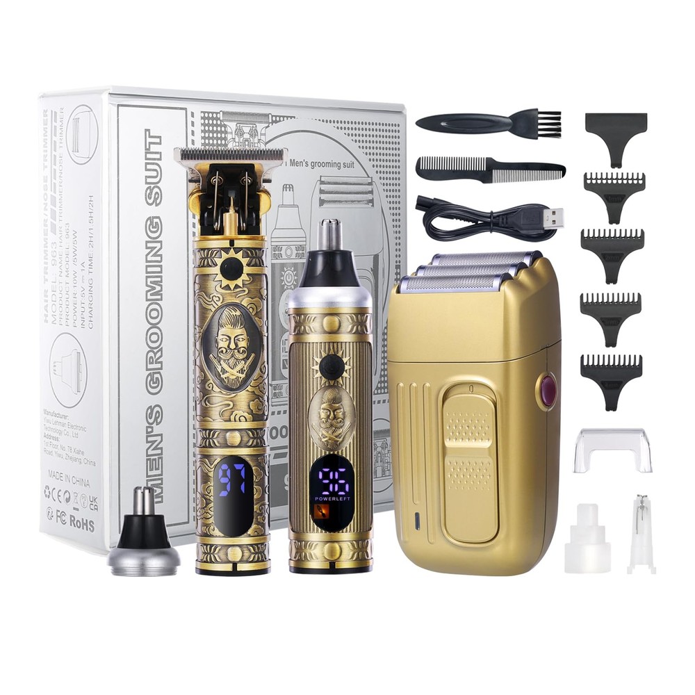 3-in-1 Cordless Electric Razor Kit with Hair & Nose Trimmer