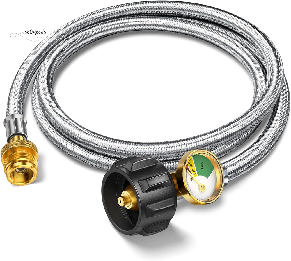 6FT Propane Hose Adapter 1Lb to 20Lb with Gauge, Propane Tank Adapter Hose 20 Lb