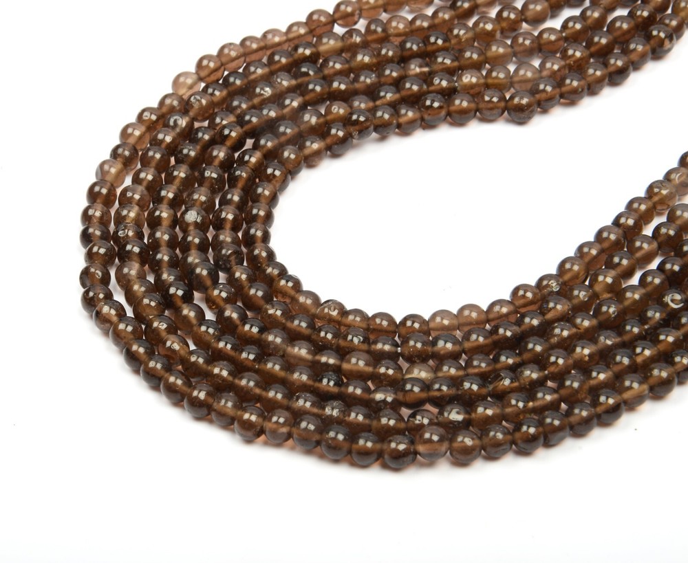 Natural Smokey Quartz Gemstone Beads 4mm Round Smooth 13 Inch Strand
