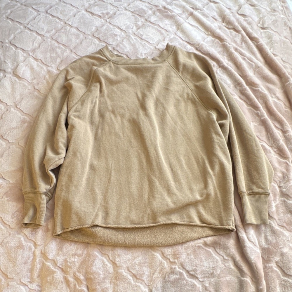 Aerie Women's Beige Solid Pullover Sweatshirt Crew Neck Long Sleeve XS