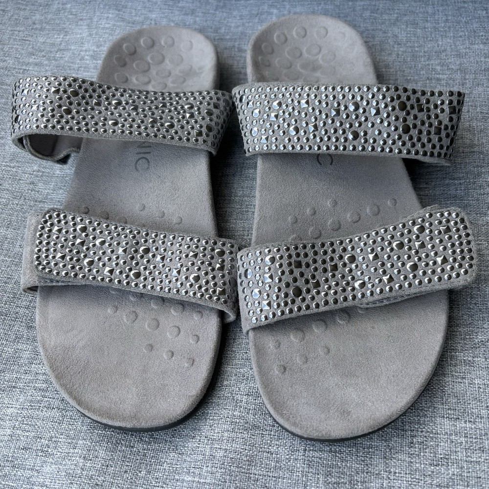 Vionic Samoa Silver Studded Orthopedic Slide Sandals Size 8