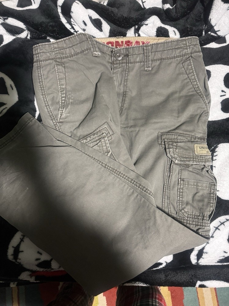 Vtg Union Bay Mens Wide Leg Baggy Cargo Pants Skate  Khaki Green - 34x32