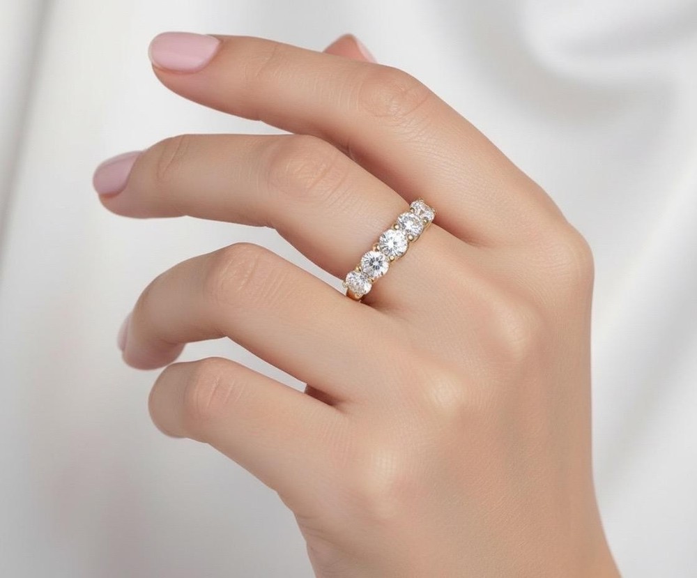 14K Solid Gold 5 Lab Grown Diamond Wedding Band 1.65ctw – Made in USA, Custom