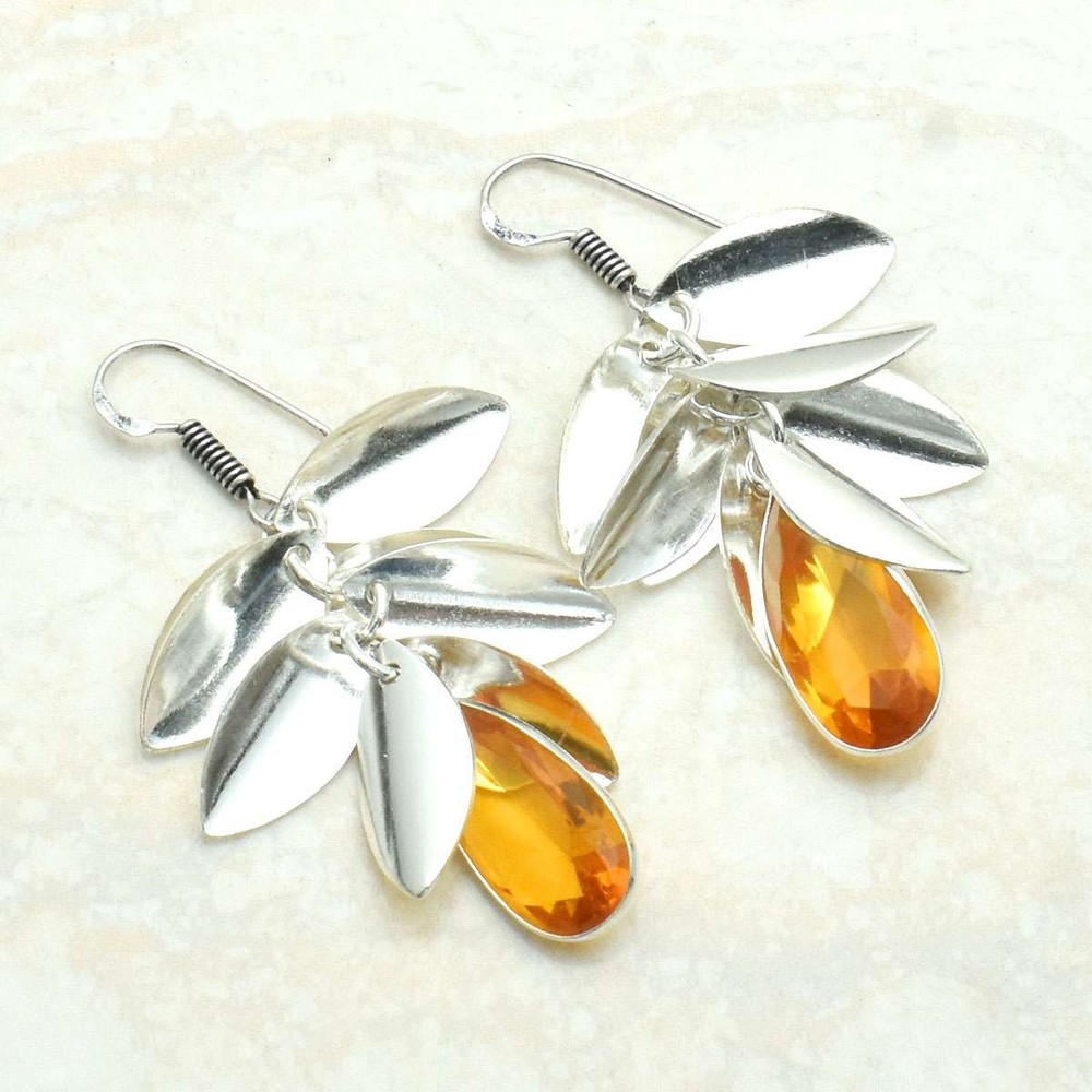 Honey Citrine Gemstone Drop Dangle Earrings Wedding Gift 2 Inches AE-7255