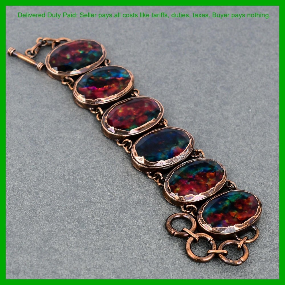 Christmas Sale Natural Ammolite Copper New Chain Electroformed Bracelet Jewelry-image