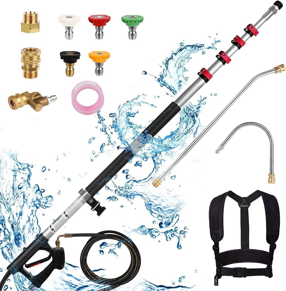 40in-24ft 4-Section Telescopic Pressure Washer Wand 4000PSI + 2 Extensions  