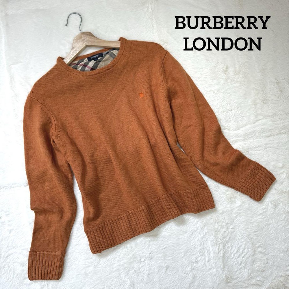 Burberry London Wool Sweater L Size Long Sleeve Embroidered Fall Winter Used