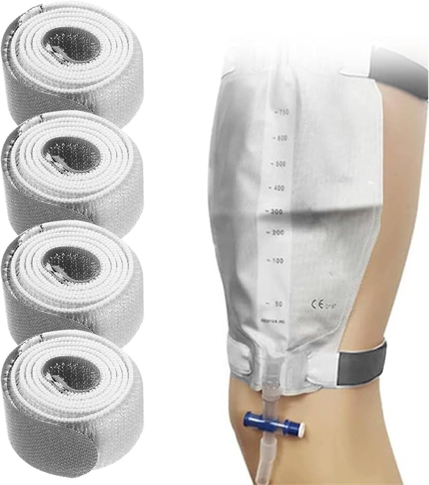 Catheter Leg Bag Straps 26” x 1” NonSlip Adjustable Reusable, 4-Pack, Grey C