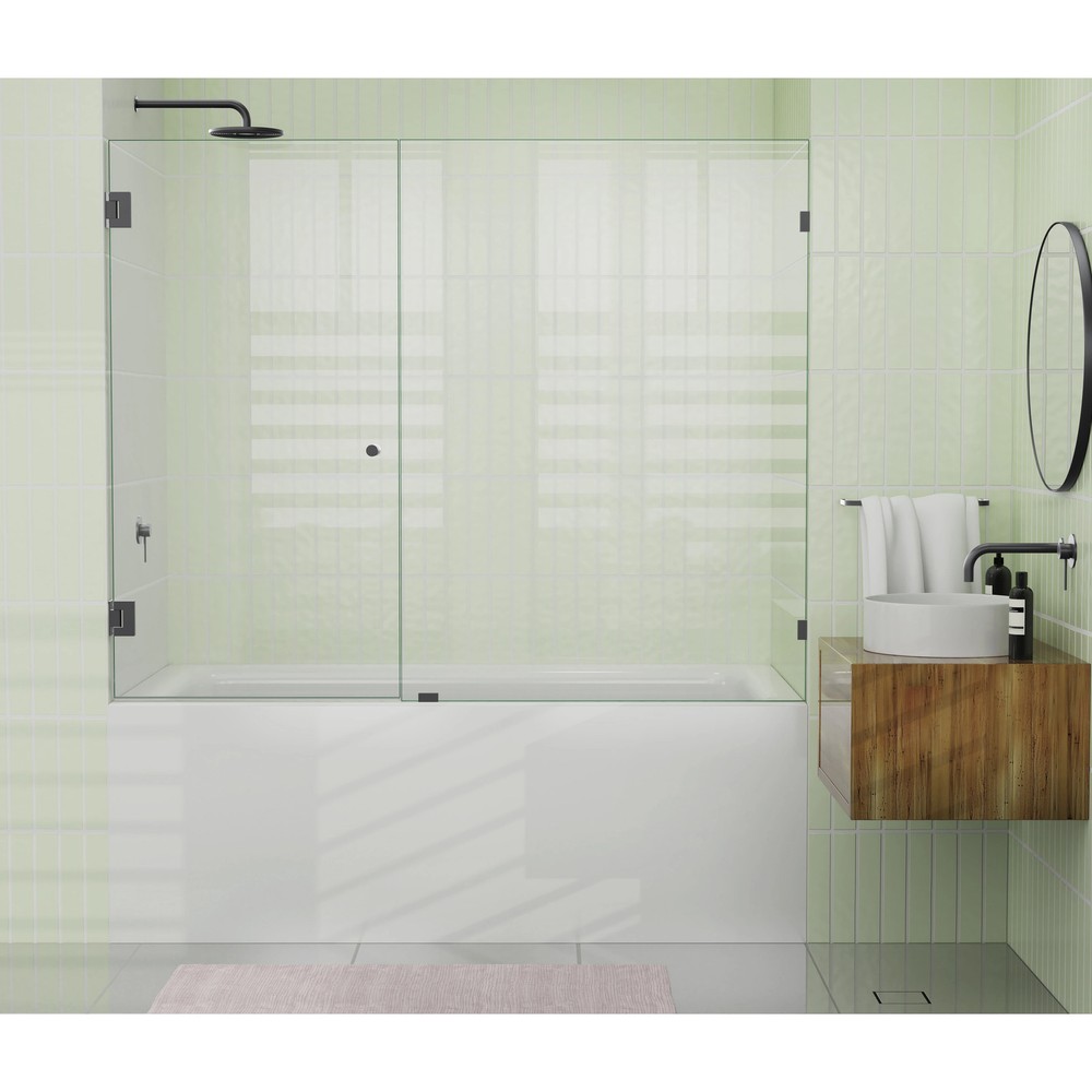 Matte Black Frameless Shower Bath Door 58.25 x 66 by Glass Warehouse