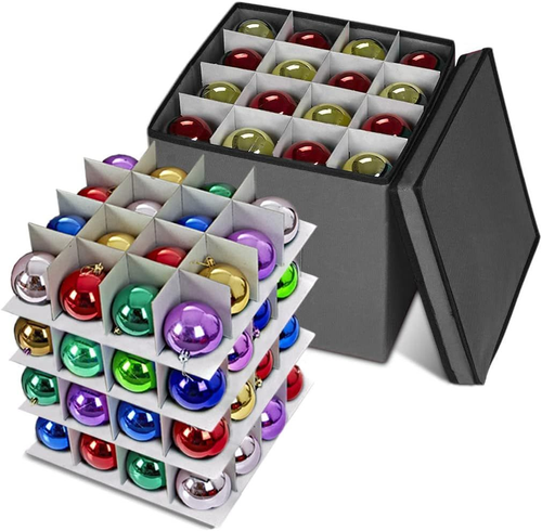 4-Tier Christmas Ornament Storage Box Holds 64 Holiday Decorations in Gray