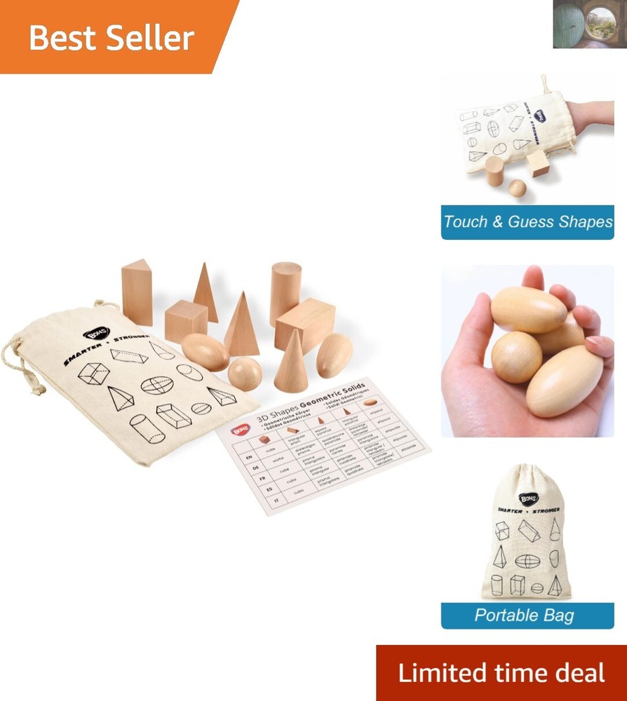 Geometric Shapes Guessing Game - Wooden Puzzle Toy with Storage Bag for Kids